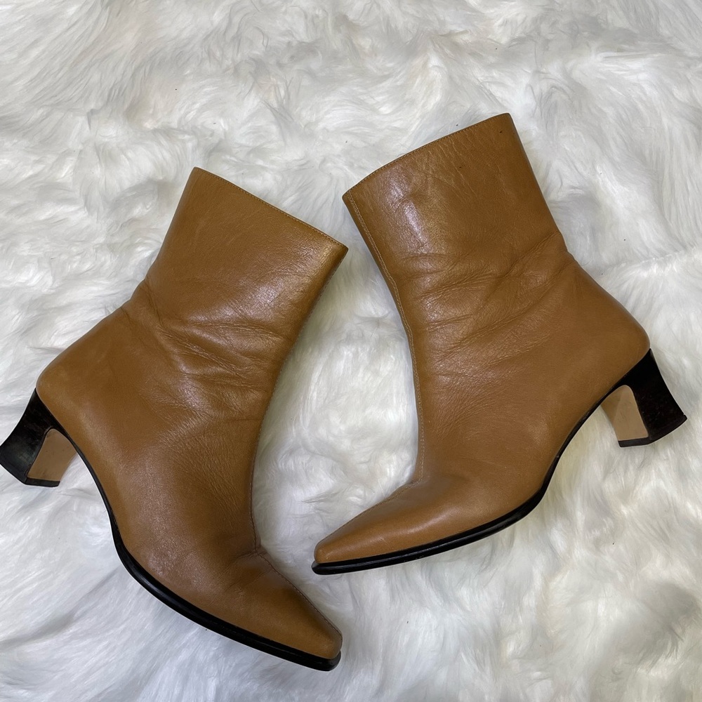 Etienne Aigner Tan Square Toe Booties